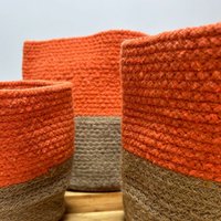 Set of Cotton Rope Storage Baskets for Laundry Toys - Orange