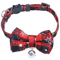 3pcs Adjustable Plaid Bow Pet Bell Collar - Red