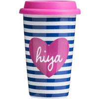 Taza Hiya Ceramic Reusable Mug with Silicone Lid - White, Blue, Pink