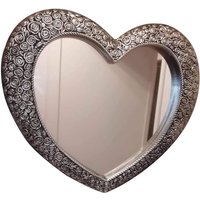 Silver Heart Shape Designer Wall Mirror Antique Style - Silver