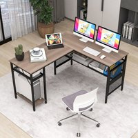 L-Shaped Desk with Charging Station - Grey