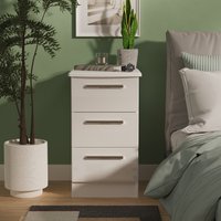 Kensington Ready Assembled 3 Drawer Bedside - White Gloss & White