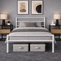 Extra Strong Single Metal Bed Frame with Under Bed Storage Space - White