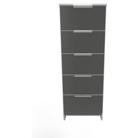 Plymouth Ready Assembled 5 Drawer Bedside Cabinet - Black Gloss & White Matt