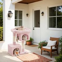 Feandrea Cat Tree Tower with Perch and Caves - Pink