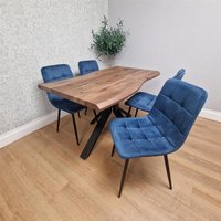 Kosy Koala 4 Seater Wooden Effect Dining Table Set with 4 Blue Velvet Chairs