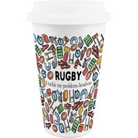 Novelty Rugby Ceramic Travel Mug - Reusable Drinks Cup Sports Gift - White