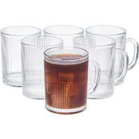 Eden & Willow Set of 6 Tall Ribbed Glass Coffee Mugs 350ml - Clear