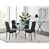 Novara 100cm Round Dining Table and 4 Milan Black Leg Chairs - Black