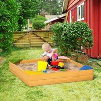Outsunny Kids Sandpit Seats Fabric Liner Natural Wood Effect - Brown
