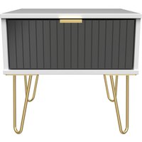 Linear Ready Assembled 1 Drawer Bedside Cabinet with Legs - Deep Black & White Matt