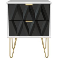 Diamond Ready Assembled 2 Drawer Bedside Cabinet - Deep Black & White Matt