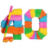 40th Birthday Anniversary Pinata Set with Stick Blindfold - Multi