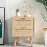 Set of 2 Pine Wood Side Cabinets - Brown