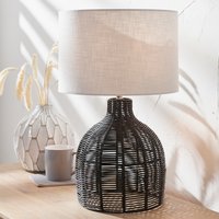 Natural Wicker Table Lamp With Shade - Black