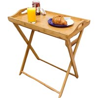 Bamboo Folding Side Table With Detachable Serving Tray - Natural Brown
