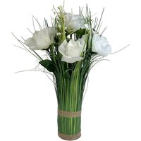 Artificial Butterfly, Rose, Grass and Wild Flower Arrangement - White