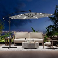 32 LED Patio Umbrella Outdoor with Crank Lift and Base for Garden - Light Grey
