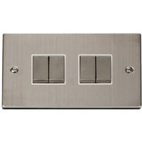 Stainless Steel 10A 4 Gang 2 Way Ingot Light Switch - White