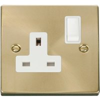 Satin Brushed Brass 1 Gang 13A DP Switched Plug Socket - White