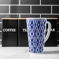 Tribal Art Ikat Ogee In Traditional Classic Blue Latte Mug - Blue