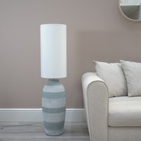 Deegan Ceramic Midi Floor Lamp with Fabric Shade - Grey