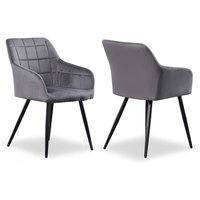 Set of 2 Camden Velvet Dining Chairs Upholstered for Kitchen Dining Room - Dark Grey