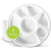 7 Compartment Bagasse Round Disposable Dinner Plates - White / 33.5cm