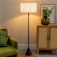 Mitch Triangle Floor Lamp with Fabric Drum Shade and LED Bulb - Grey