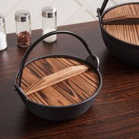 Dutch Oven Cast Iron Pot Cookware with Wooden Lid - Black / 27cm