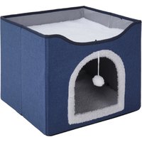 Foldable Cat Bed with Scratcher - Navy