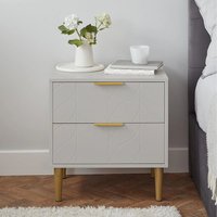 Compact Bedside Table with Two Drawers and Metal Legs - Light Grey