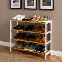 Neo 4-Tier Bamboo Shoe Rack Wooden Shoe Storage Organiser Shelf for Hallway - White/Wood