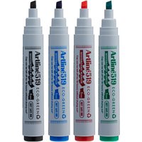 Artline Eco-Green Whiteboard Marker Dry Safe Pack of 4 - Chisel nib - Assorted