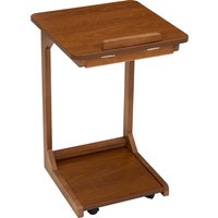 C-Shaped Side Table with Wheels and Concealed Storage - Walnut