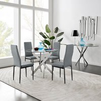 Novara 100cm Round Dining Table and 4 Milan Black Leg Chairs - Grey