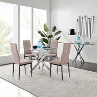 Novara 100cm Round Dining Table and 4 Milan Black Leg Chairs - Cappuccino