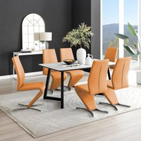 Carson White Marble Effect Dining Table and 6 Willow Chairs - Mustard