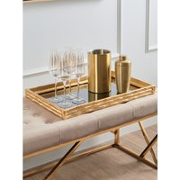 Hiba Gold Finish Bamboo Effect Mirrored Tray - Gold