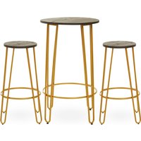 District 3 Piece Gold Finish Bar Table Stool Set - Gold