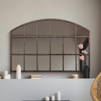 MirrorOutlet The Kirkby Rustic Metal Arched Shape Decorative Window Wall Mirror - Brown