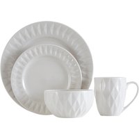 Avie 16 Piece White Embossed Dinner Set. - White