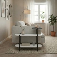 Decortie Somo 3-Tier Display Side Table Oval and Round Shelves - White