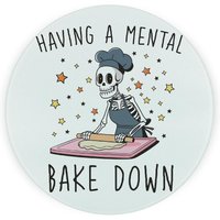 Novelty Baking Skeleton Textured Glass Round Trivet - Small Kitchen Chopping Board - Black