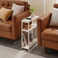 Slim Nightstand with Charging Station Magazine Rack, White - Cream White