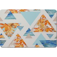 Triangles With Maple Oak Leaves Marble Placemat - Blue