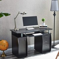 Wicklow Computer Desk With Cabinet and 3 Drawers - Black