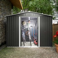 BIRCHTREE, Metal Garden Shed With Free Foundation - Anthracite / 8ft X 6ft BIRCHTREE, Metal Garden Shed With Free Foundation - Anthracite / 8ft X 6ft