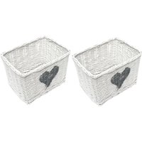 Heart Full Wicker Willow Wedding Hamper Storage Basket - White / 24cm / 2
