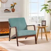 Corduroy Armchair with Wood Armrest - Green